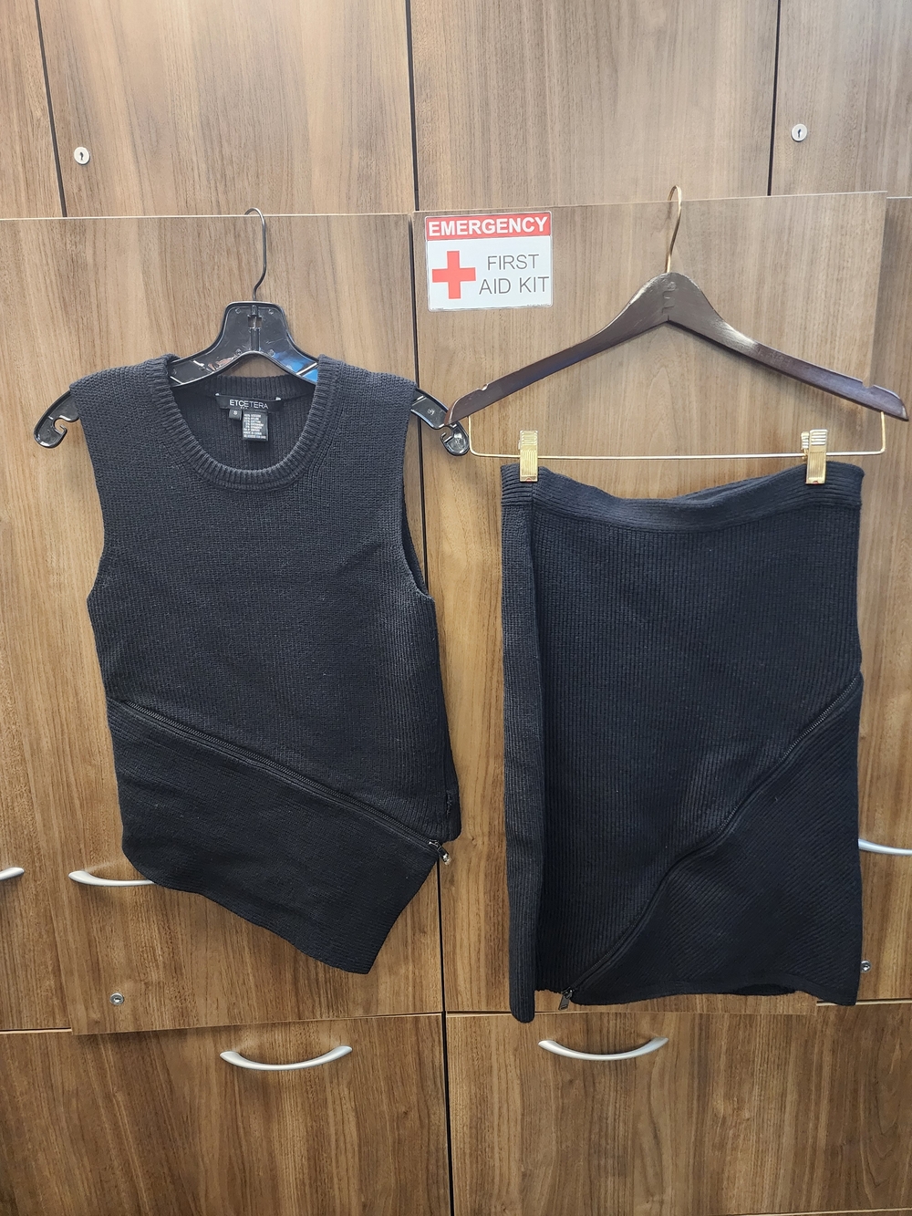 Etcetera Black Knit Asymmetrical Tank and Skirt Set